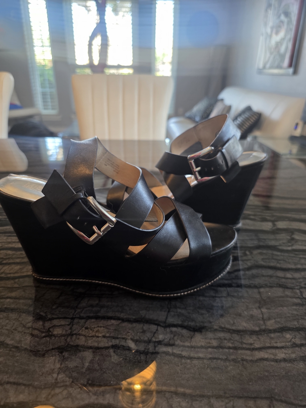 Michael Kors Black Leather Crisscross Platform Sandals - Picture 5 of 6